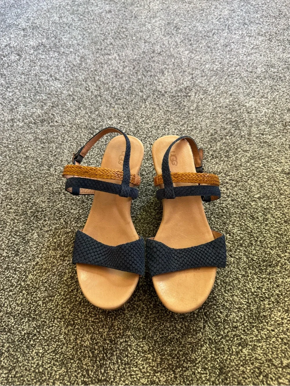 UGG Navy and Tan Wedge Sandals - Women - Picture 2 of 4